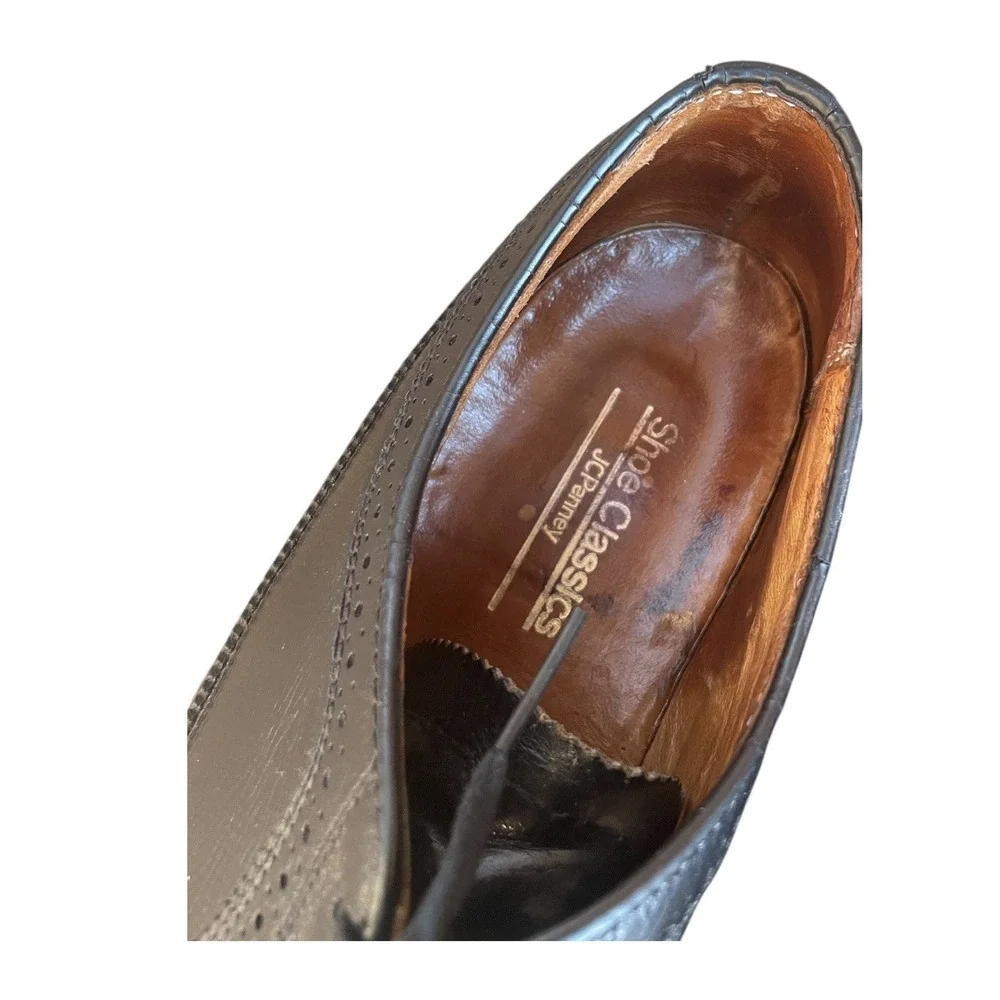 Vintage JC Penney Classics Dress Shoes Sz 9.5 D O'Sullivan Black‎ Oxford Wingtip